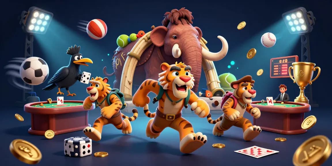Baccarat-gambling-online's dynamic 3D casino scene with lively gambling elements and cartoon characters.