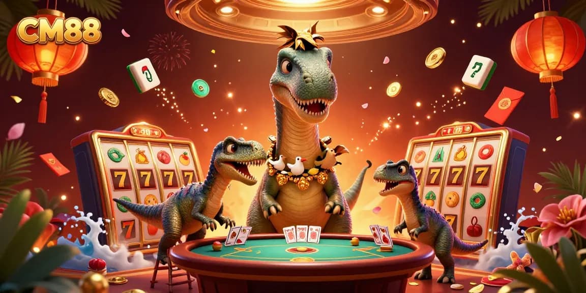 CM88 engages players with an exciting casino scene showcasing dynamic games, colors, and characters.