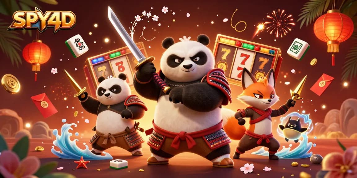 SPY4D menawarkan pengalaman bermain slot menarik dengan karakter samurai panda dan ninja fox dalam ilustrasi 3D.
