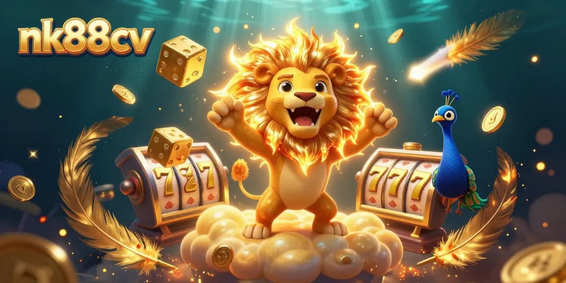 Experience thrilling wins at nk88cv with a vibrant 3D casino illustration featuring dynamic game elements.