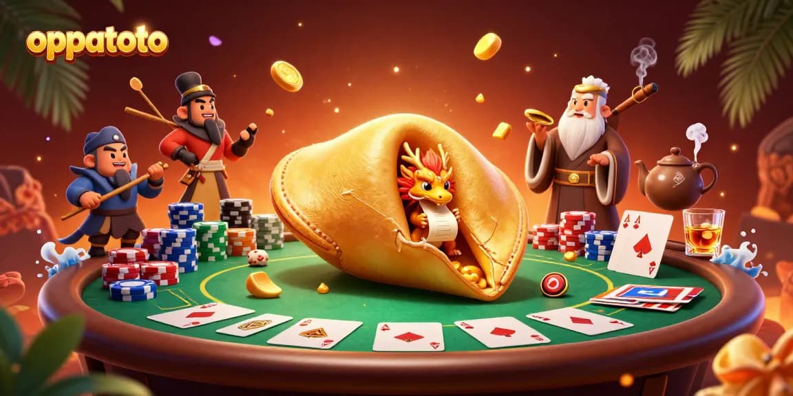 Experience the thrill of oppatoto with vibrant casino scenes featuring fortune cookies and dragons.