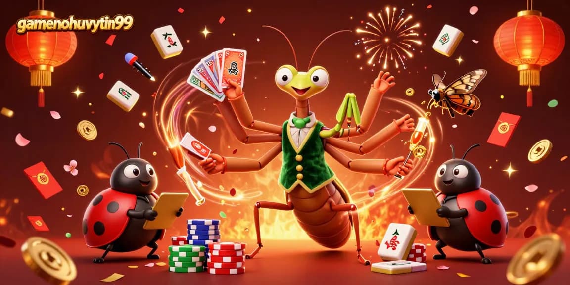 Engage with gamenohuuytin99's vibrant casino scene featuring a mantis card sharp and stunning game elements.