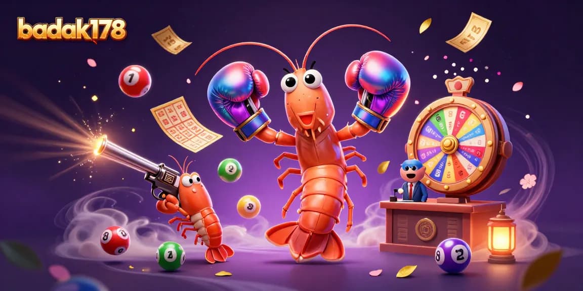 Engage with badak178's vibrant lottery scene featuring a dynamic mantis shrimp and exciting game elements.