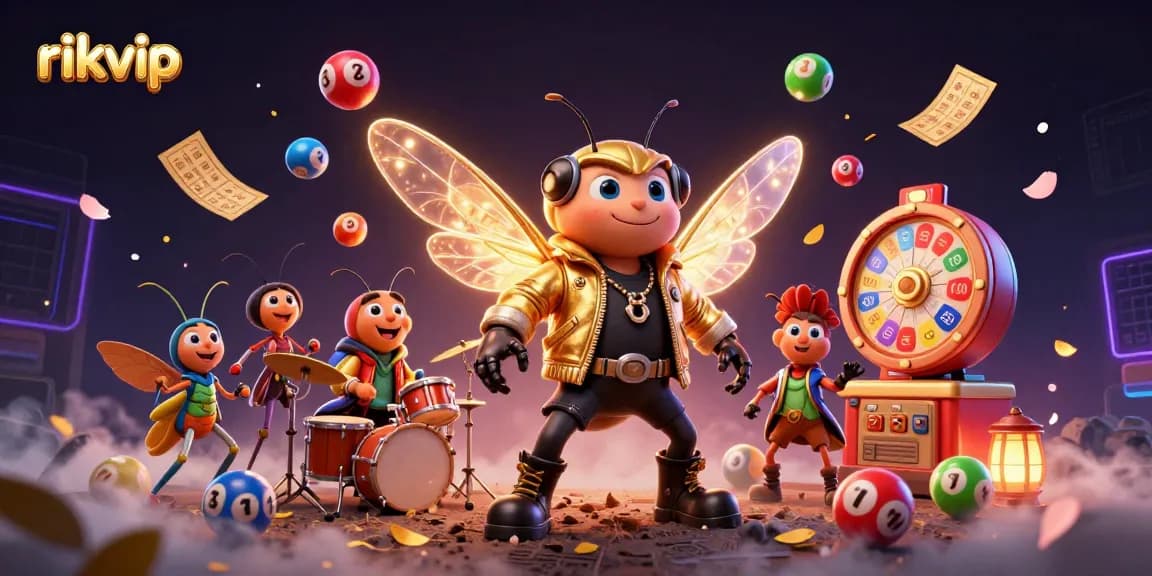 Experience the excitement of rikvip with vibrant lottery balls and a lively rock star scene.