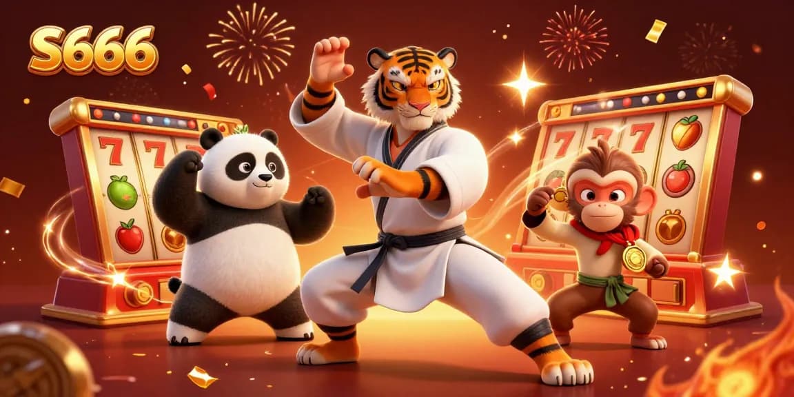 Engage with S666's immersive slots universe, featuring lively characters and vibrant casino elements.