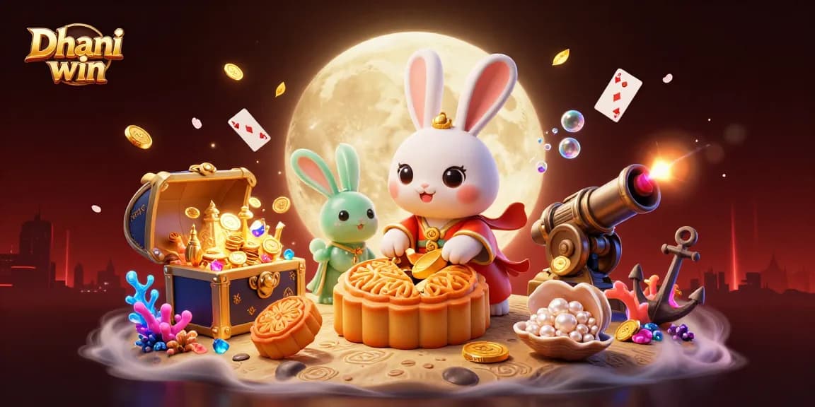 Dhani win offers thrilling gameplay with 3D characters, including a moon rabbit revealing poker chips.