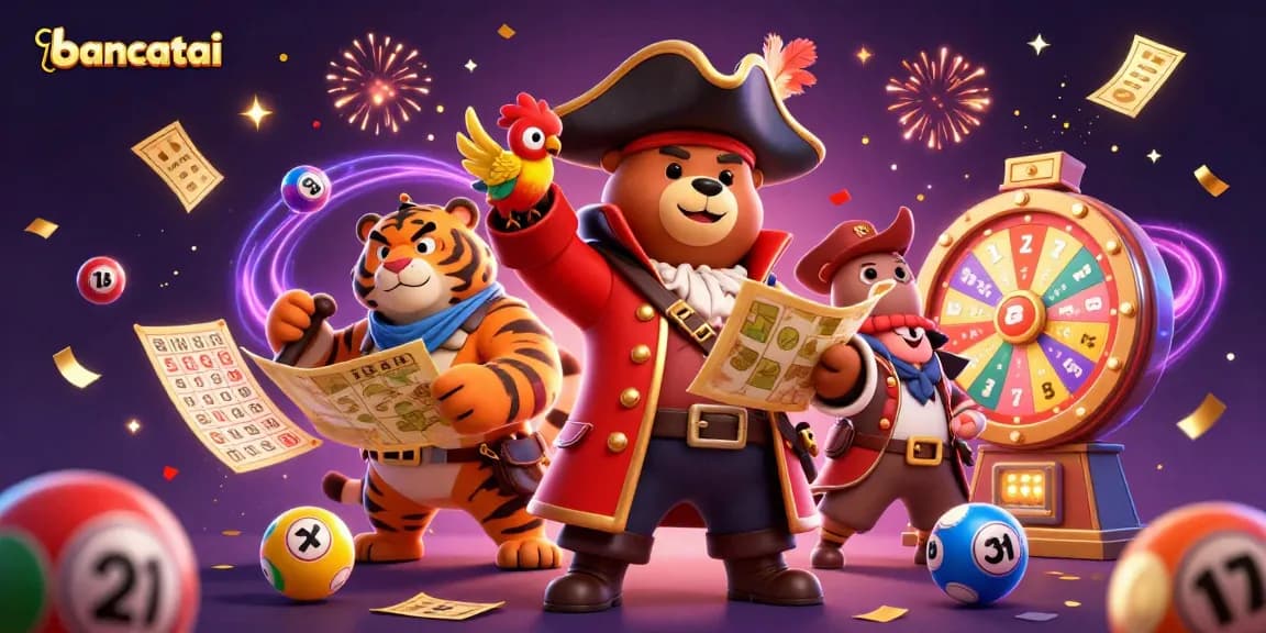bancatai showcases a vibrant casino scene with a cartoon pirate bear, tiger first mate, and golden feathered parrot