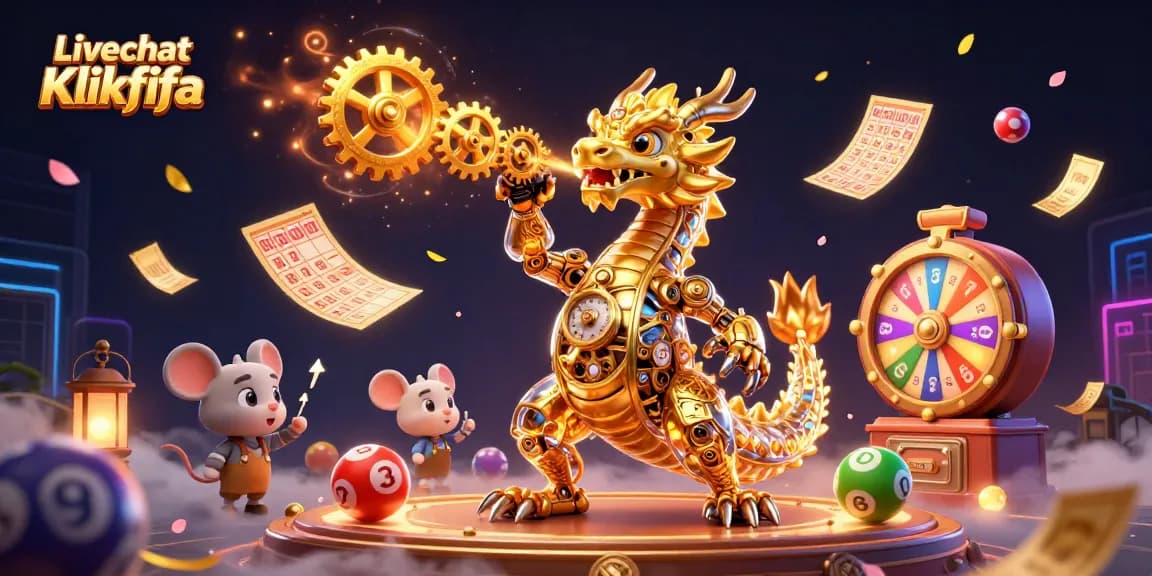 Experience thrilling gameplay with Livechat Klikfifa featuring a golden dragon, lottery balls, and vibrant casino elements.