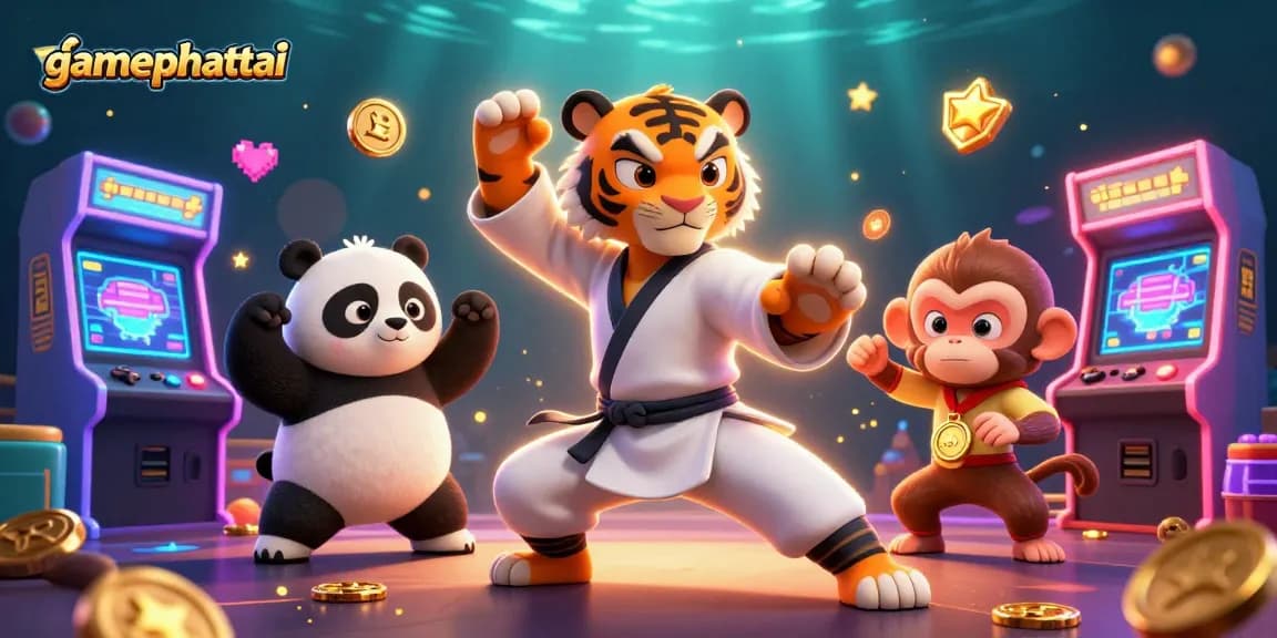 Engage in gamephattai as the kung fu tiger master leads with dynamic gaming elements amidst excitement.