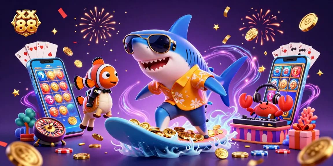 Experience exciting rewards at xx 88 with a vibrant scene of casino characters and gaming elements.