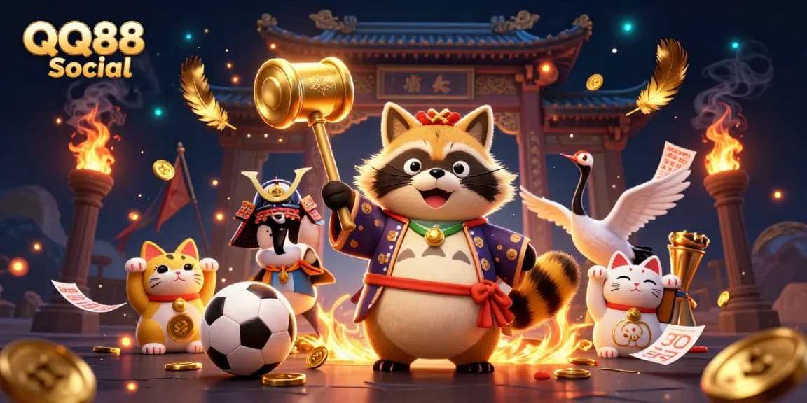 Engage with QQ88 Social through dynamic sports betting excitement featuring vibrant characters and elements.