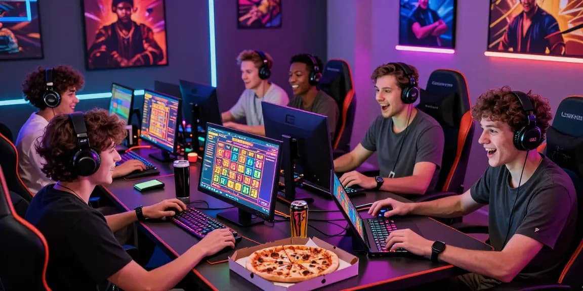 Dewatogel online gaming scene with players enjoying exciting lottery games, vibrant atmosphere and sleek devices.
