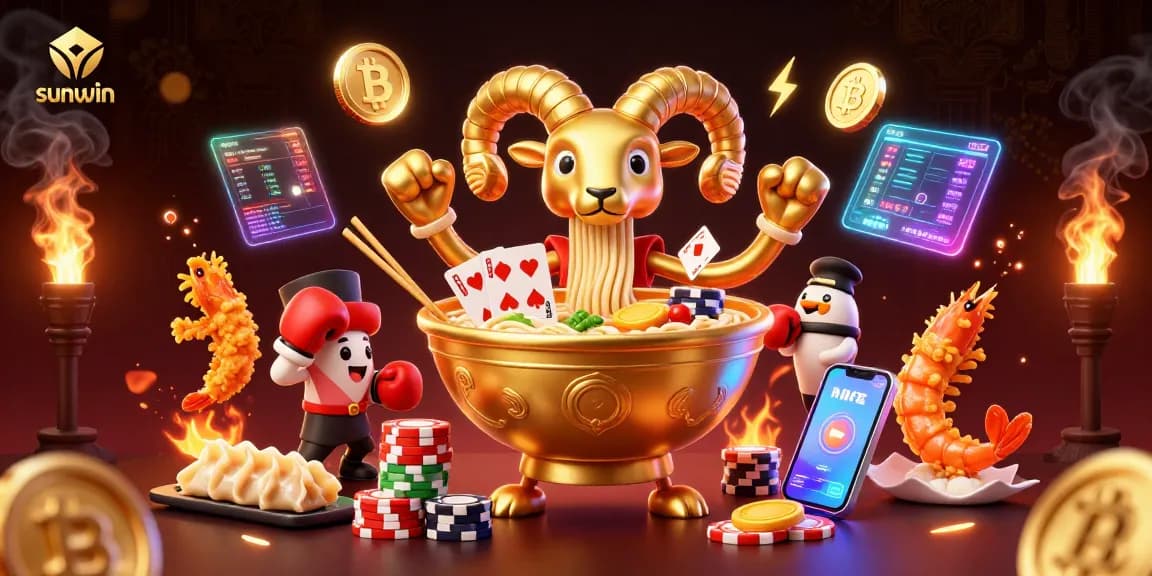 Engage with sunwin's vibrant, animated characters in this dynamic casino scene featuring crypto elements.