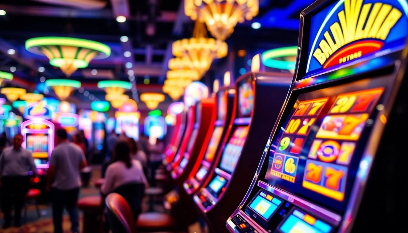 Experience slot gambling excitement with vibrant machines and engaged players.