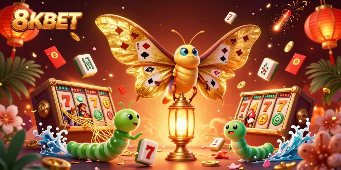 Engage with 8KBET for thrilling slot adventures, illustrated in a vibrant 3D casino scene.