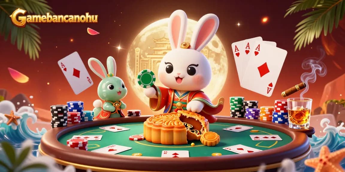 Play thrilling poker at gamebancanohu with vivid 3D scenes of moon rabbits and casino action.