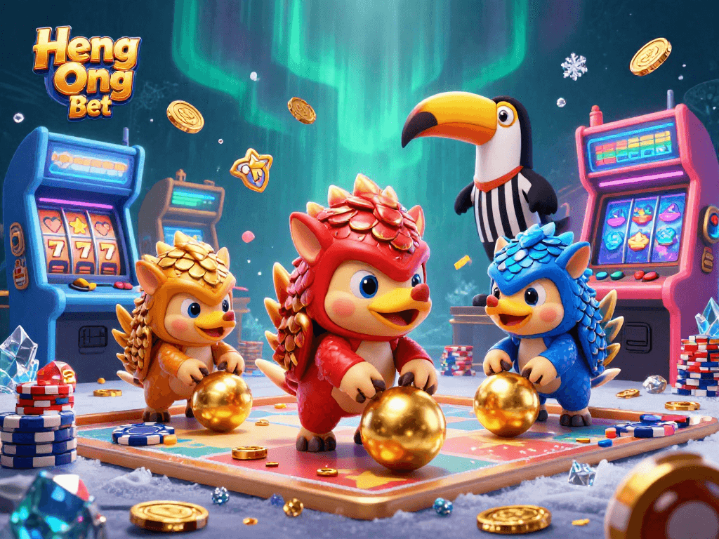 Experience exciting gaming with Heng Ong Bet, where rival pangolins engage in thrilling casino action.