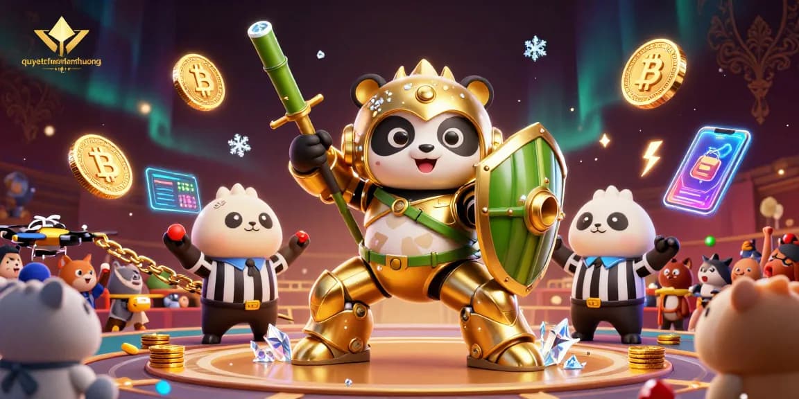 Engage in thrilling battles with the golden panda mech in quyetchientienthuong, amidst crypto treasures.