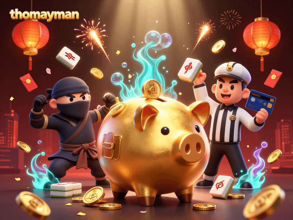 Experience the thrilling jackpot action in thomayman with dynamic characters and festive elements.