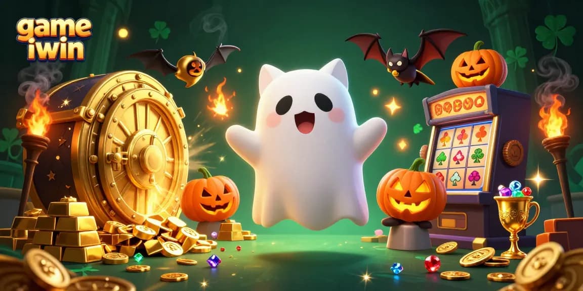 Engage with the game iwin experience, featuring vibrant ghost cat characters floating in a casino atmosphere alive with treasures.
