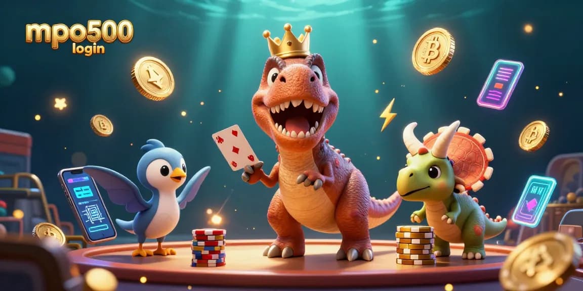 Engage with the mpo500 login platform while enjoying vibrant 3D gaming visuals featuring unique dinosaur characters.
