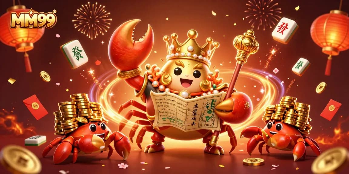 Experience the excitement of MM99's golden crab emperor in a vibrant casino scene.