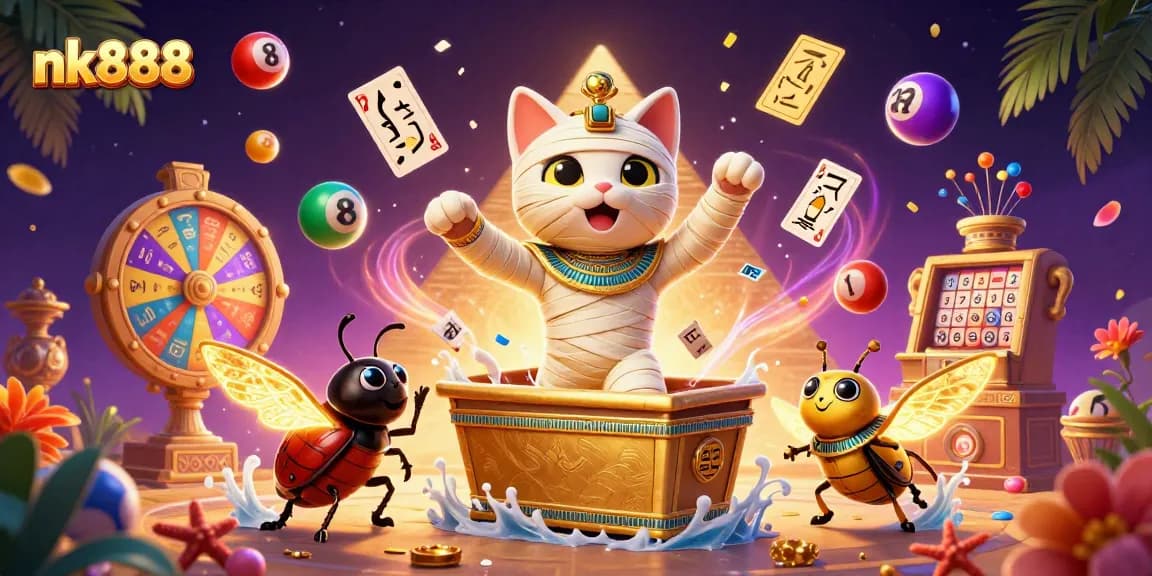 Experience the thrill of nk888 with a vibrant Egyptian-themed casino scene featuring dynamic gameplay elements.