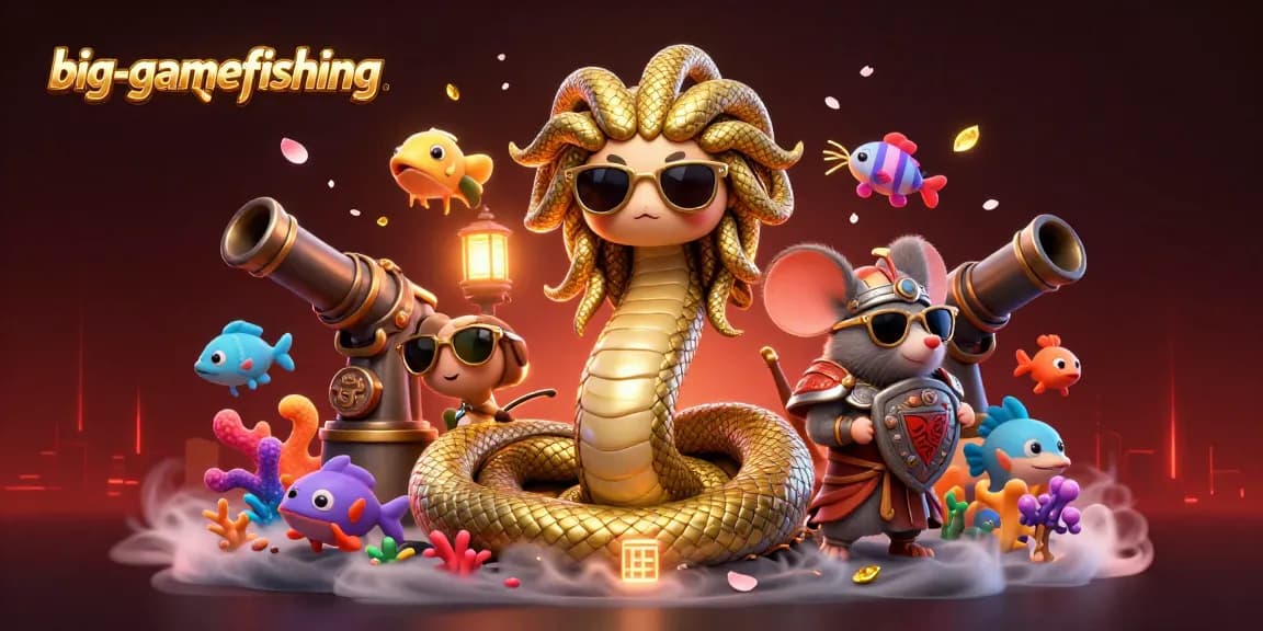 Engage in big-gamefishing with colorful sea creatures and dynamic casino elements in this vibrant illustration.