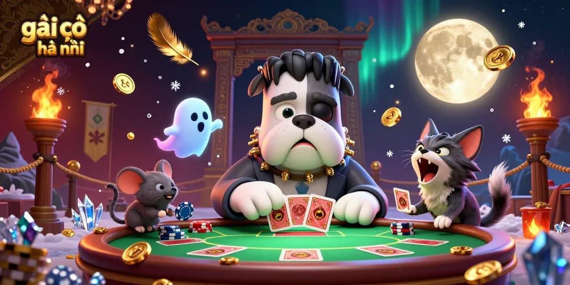 Engage with the dynamic poker scene featuring gái gọi hà nội, as characters deal cards amidst a vibrant casino atmosphere.