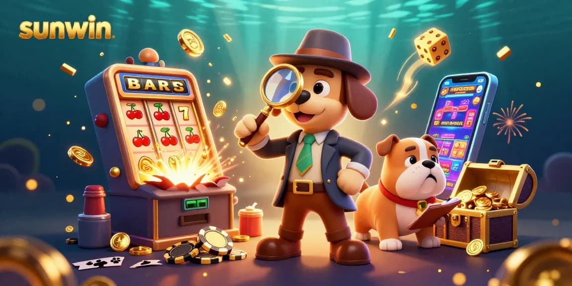 sunwin detectives solving a golden poker chip mystery with slot machine treasures around