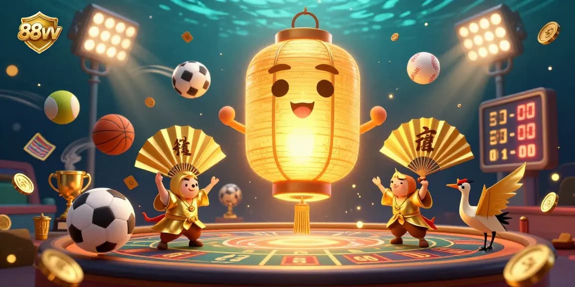 Experience thrilling sports betting action at 88vv with dynamic elements and vibrant characters in a lively casino setting.