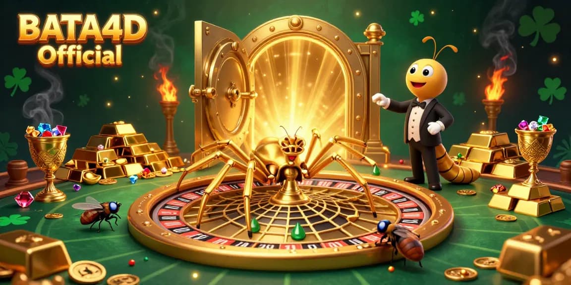 BATA4D Official showcases an animated scene of a spider dealer with gold treasures, engaging players in thrilling bets.