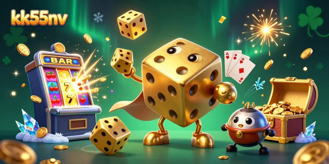 Engage in thrilling gameplay at kk55nv with a vibrant 3D casino adventure illustration.
