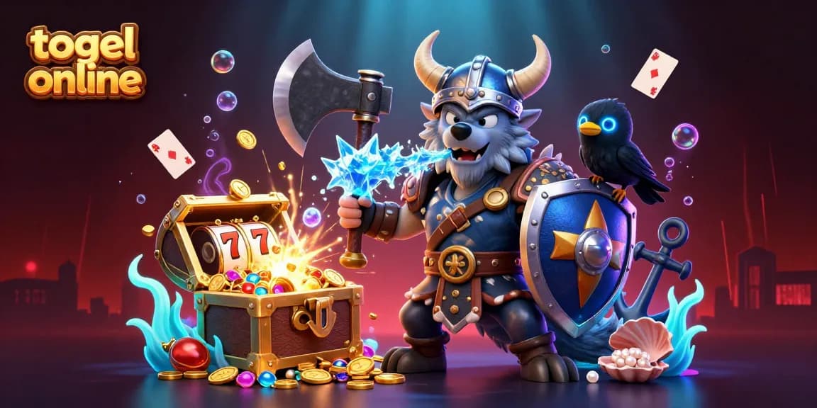 Engage with togel online through a vivid 3D cartoon illustration showcasing thrilling gaming elements.