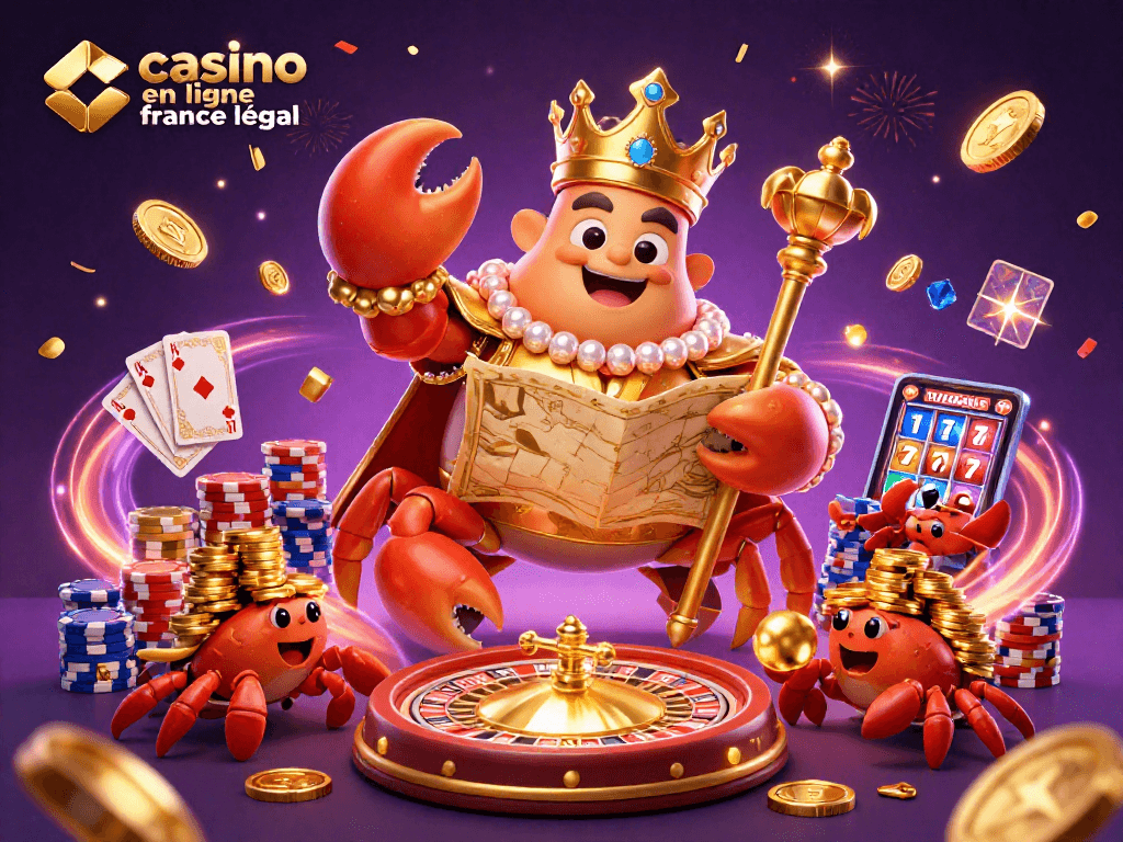 Jouez au casino en ligne légal en France avec une ambiance festive, des pièces d'or et des jeux.