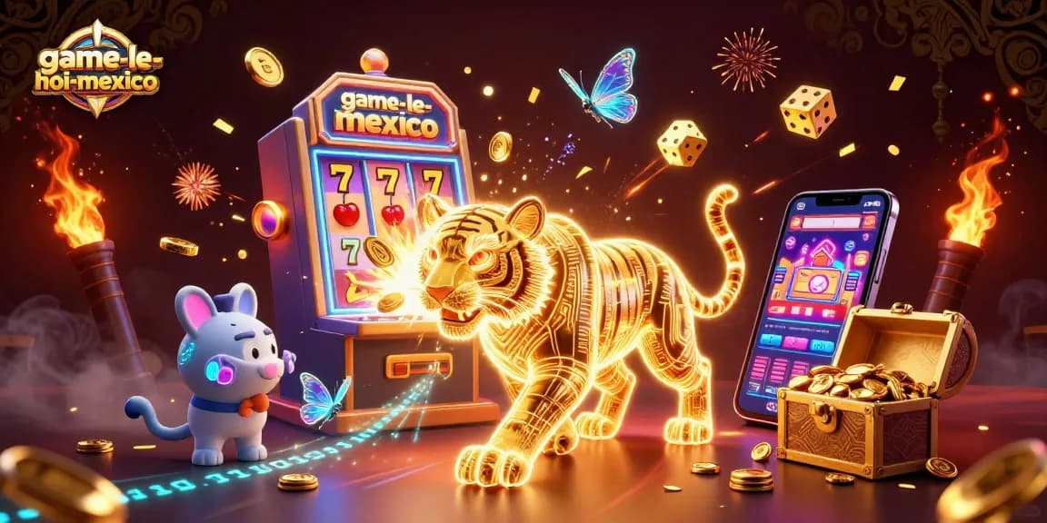 Experience the vibrant and thrilling action of game-le-hoi-mexico with a neon-wireframe tiger in a dynamic casino scene.