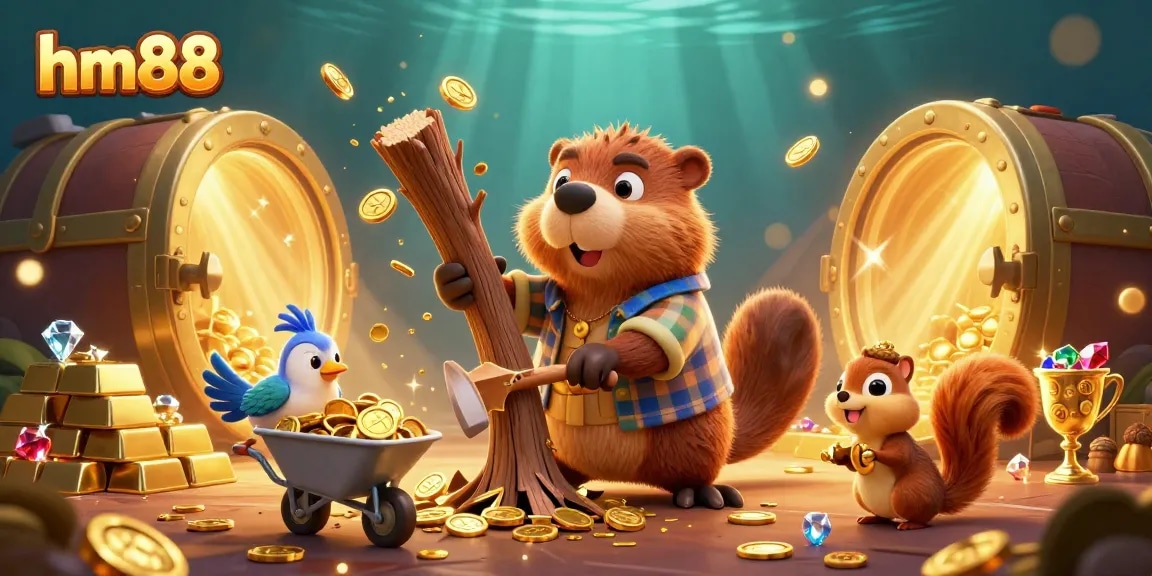 Experience the thrill of winning at hm88 as cartoon characters celebrate in a vibrant casino adventure.