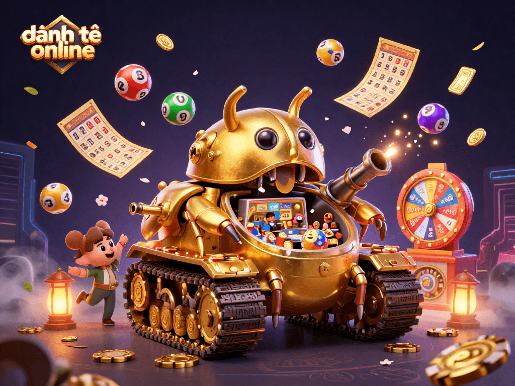 Experience the excitement of đánh đề online with a vibrant 3D illustration of a golden beetle tank casino.