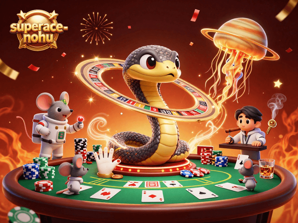 Experience the thrill of superace-nohu as astronauts bet on Saturn's roulette rings against a cosmic dealer.