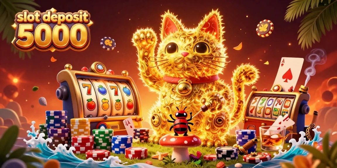 Spin and win with the vibrant slot deposit 5000 scene featuring lucky symbols and energetic characters