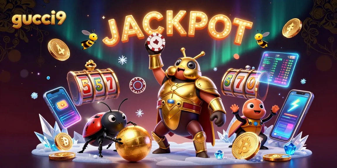 Spin the reels with gucci9; 3D hercules beetle celebrates jackpot victory in a casino