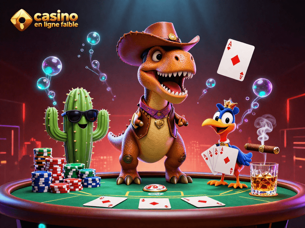 Gagnez avec un casino en ligne fiable où le T-Rex et ses amis jouent au poker.