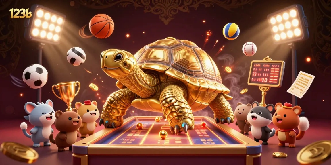 Experience thrilling action at 123b through a vibrant casino illustration packed with sports elements.