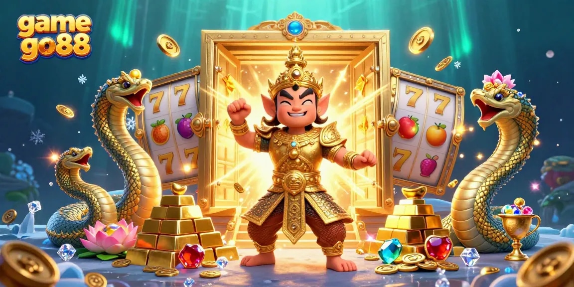 Engage in game go88 with vibrant 3D illustration highlighting Thai guardian and slot game elements.