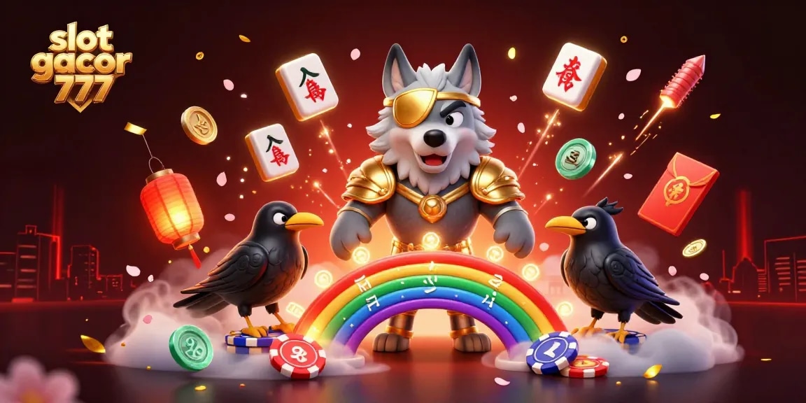 Engage with slot gacor 777 in a vibrant casino scene featuring Odin with ravens and floating game elements.