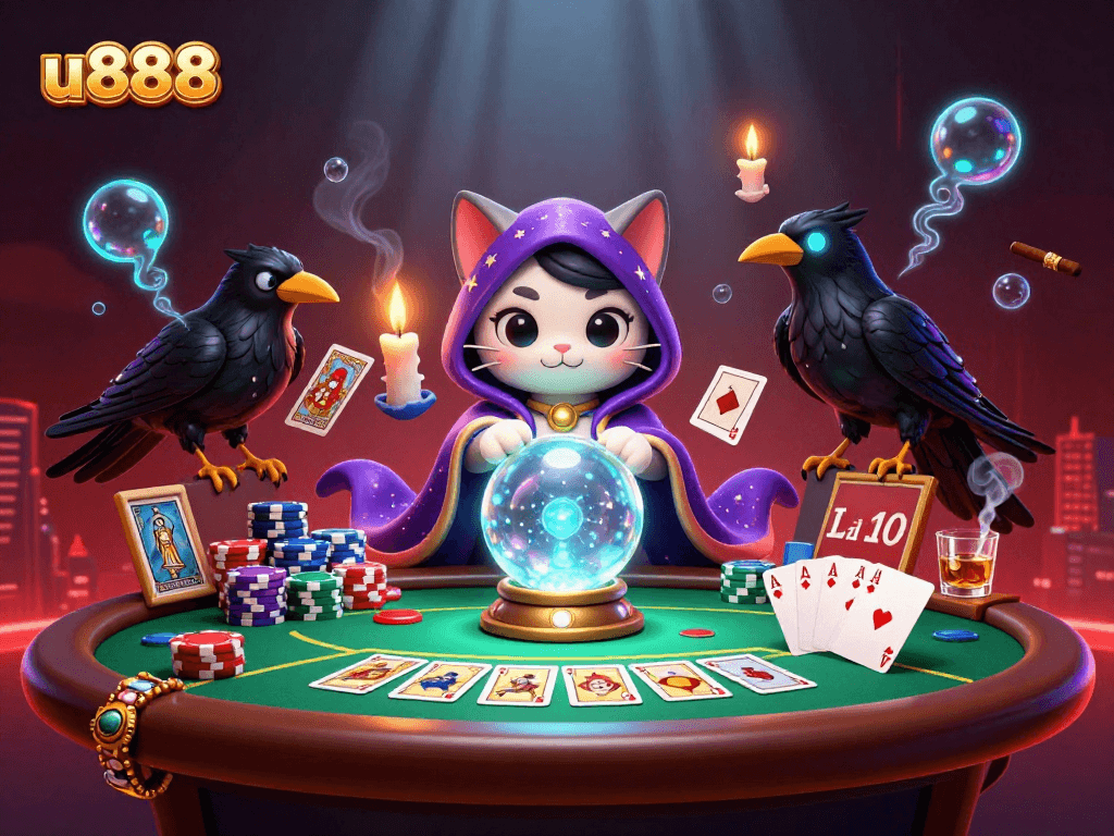 Experience thrilling gameplay at u888 with colorful poker chips and vibrant mystical characters.