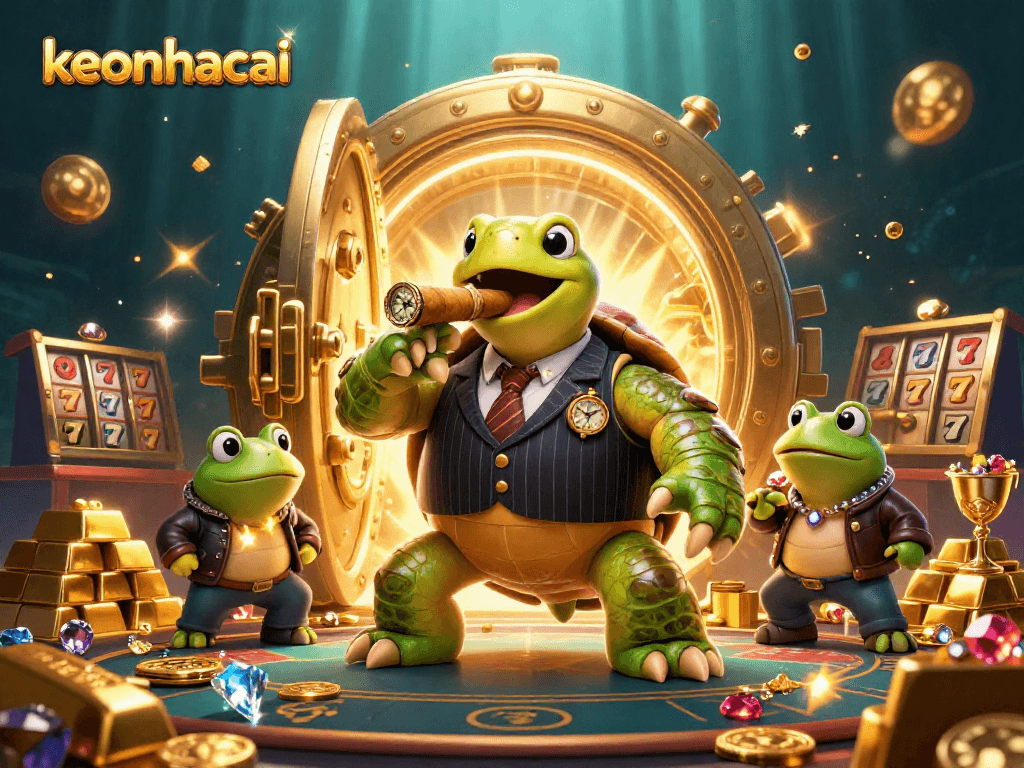 Experience the excitement of keonhacai with a dynamic 3D casino illustration featuring iconic characters and rich game elements.