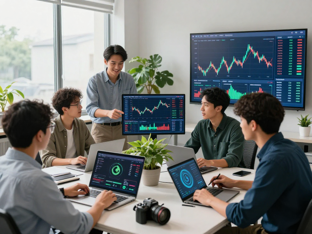 Dynamic financial team analyzing USDT0 for cross-chain liquidity solutions in a modern office.