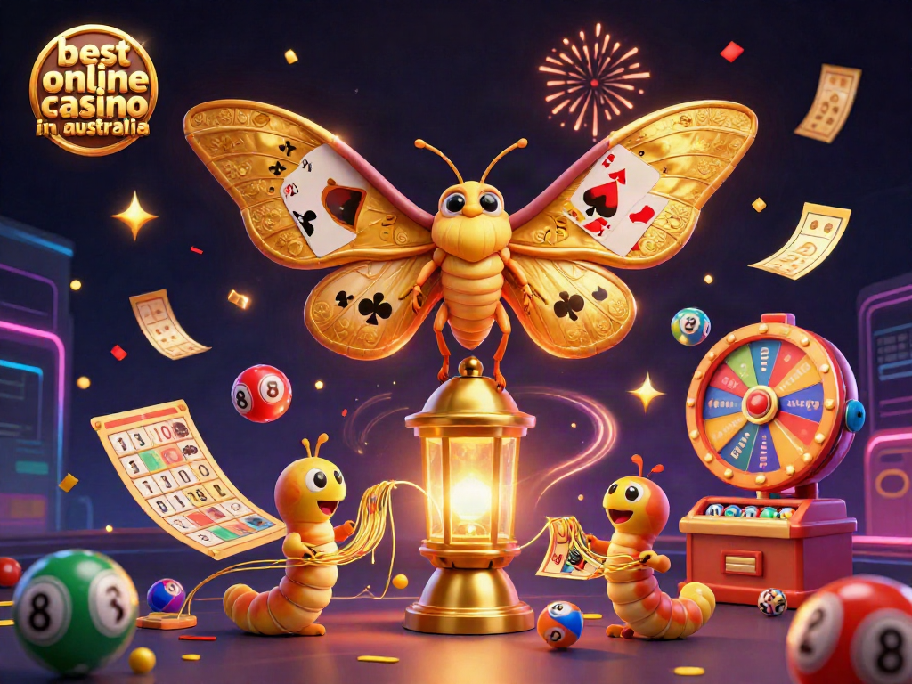 Exciting illustration showcasing the best online casino in Australia with vibrant game elements and a dynamic atmosphere.