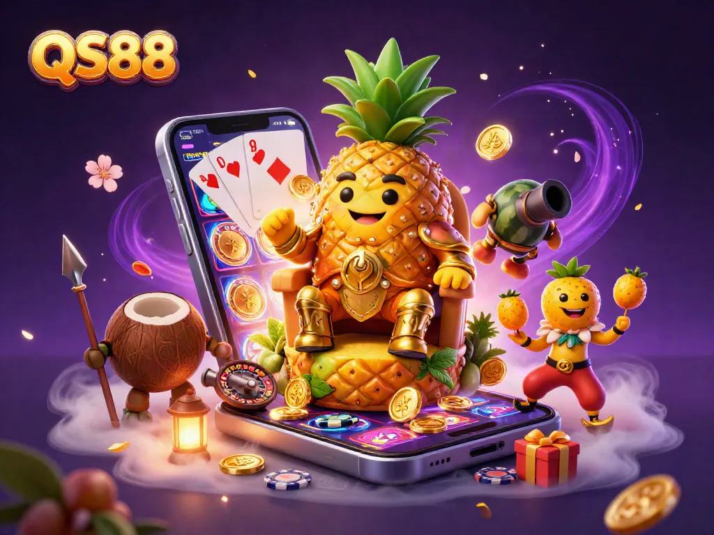 Engage in thrilling gameplay with QS88 in this vibrant casino scene featuring dynamic game elements.